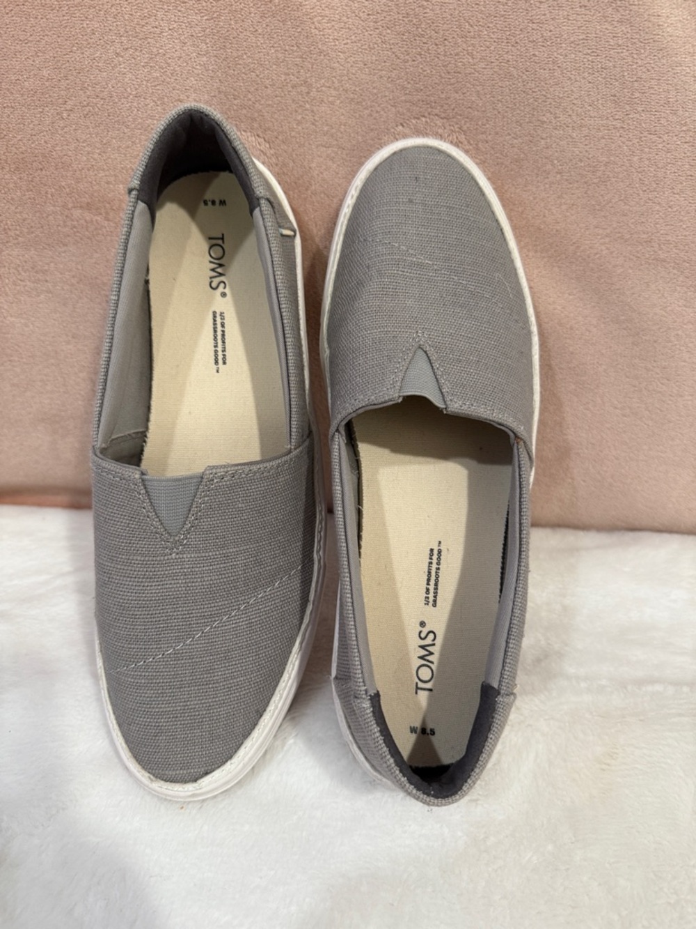 TOMS Grey Canvas Slip-On Loafers